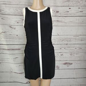 Lauren Ralph Lauren Black & White Colorblock Ruched Mini Sheath Dress - Size 4